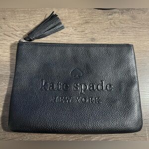 Kate Spade Black Pebbled Leather Zip Pouch with Tassel